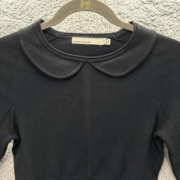 Karen Millen Size 2 Black Top Collar Long Sleeves Body Con Crop Quiet Luxury - Picture 3 of 11